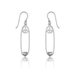Sterling Silver Open Oval w/ Peace Sign and Heart Earrings