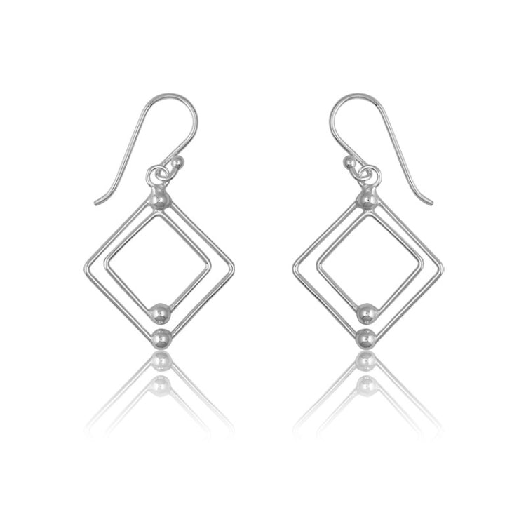 Sterling Silver Double Open Squares w/ Beads Earrings