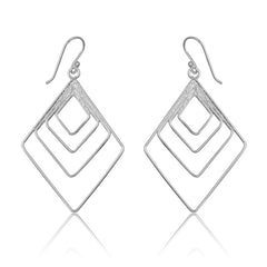 Sterling Silver 4 Open Diamond Shapes Earrings