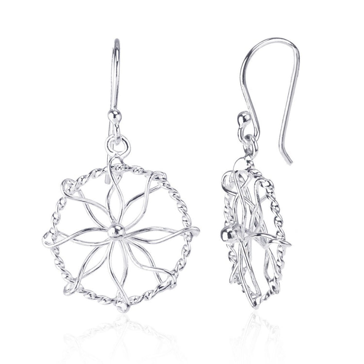 Sterling Silver Open Circle w/ Center Flower Earrings