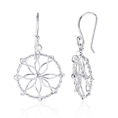Sterling Silver Open Circle w/ Center Flower Earrings