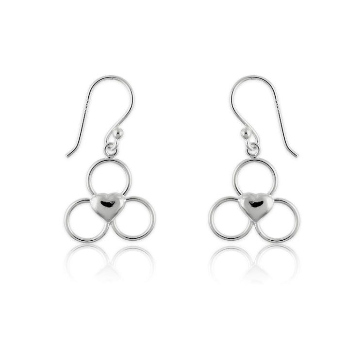 Sterling Silver Triple Circles w/ Center Heart Dangling Earrings
