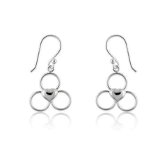 Sterling Silver Triple Circles w/ Center Heart Dangling Earrings