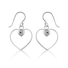 Sterling Silver Open Heart w/ Small Inner Heart Earrings