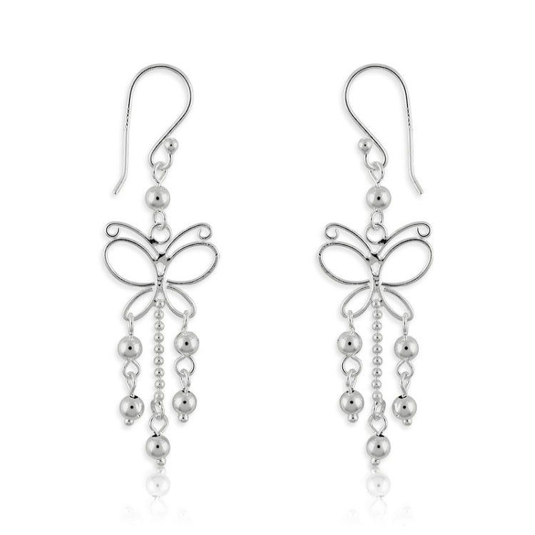 Sterling Silver Butterfly w/ Beads Earrings