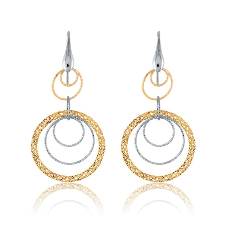 Sterling Silver Multi Circle Tri Color Dangling Earrings