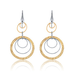 Sterling Silver Multi Circle Tri Color Dangling Earrings