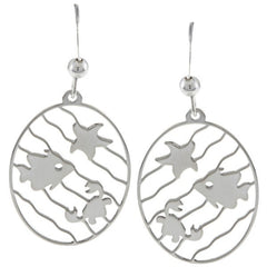 Sterling Silver Oval w/Wavy Lines Sea Life Earrings