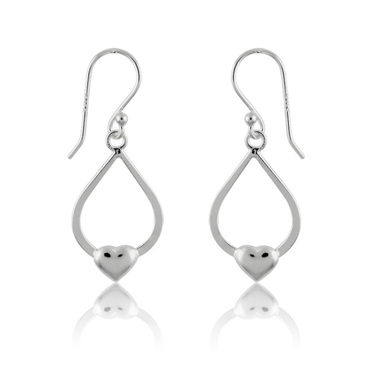 Sterling Silver Teardrop w/Heart on Bottom Earrings