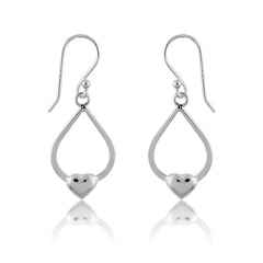 Sterling Silver Teardrop w/Heart on Bottom Earrings