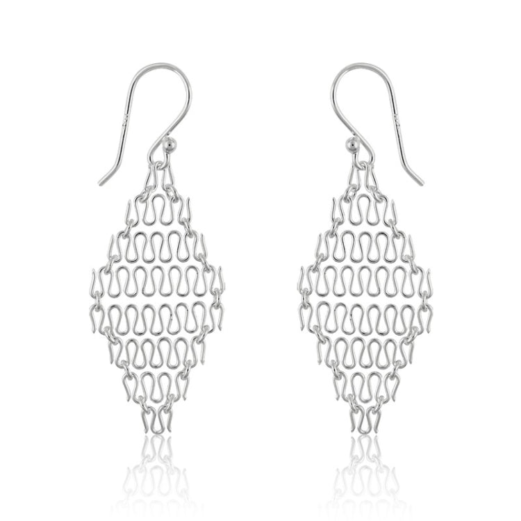 Sterling Silver Chain Link Diamond Shaped Wire Earrings