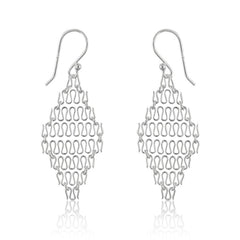 Sterling Silver Chain Link Diamond Shaped Wire Earrings
