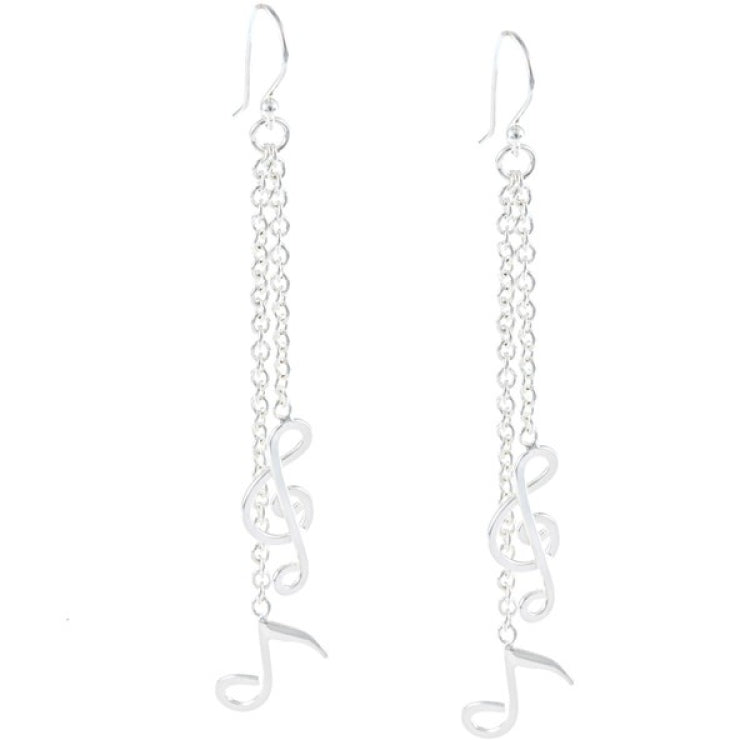 Sterling Silver Long Dangling Musical Note Earrings