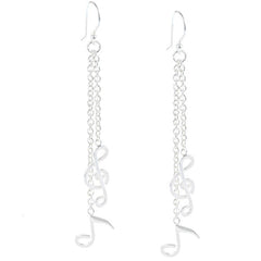 Sterling Silver Long Dangling Musical Note Earrings