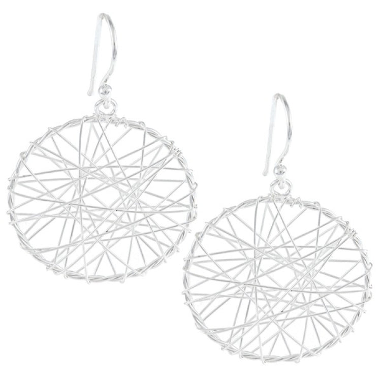 Sterling Silver Open Circle w/Wire Criss-Crossing Earrings