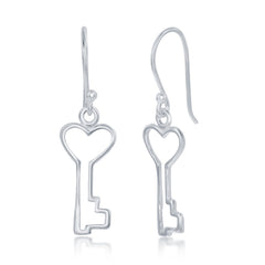 Sterling Silver Open Heart Key Earrings