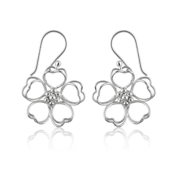 Sterling Silver Double Heart Petal Open Wire Flower Earrings