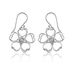 Sterling Silver Double Heart Petal Open Wire Flower Earrings