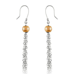 Sterling Silver Rose Gold Plated Diamond-Cut Bead with Dangling Chains Earrings