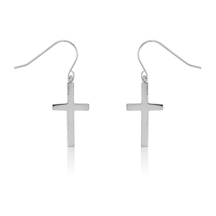 Sterling Silver Large Cross Earrings