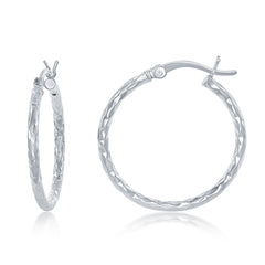 Sterling Silver 25mm Diamond Cut Hoop Earrings
