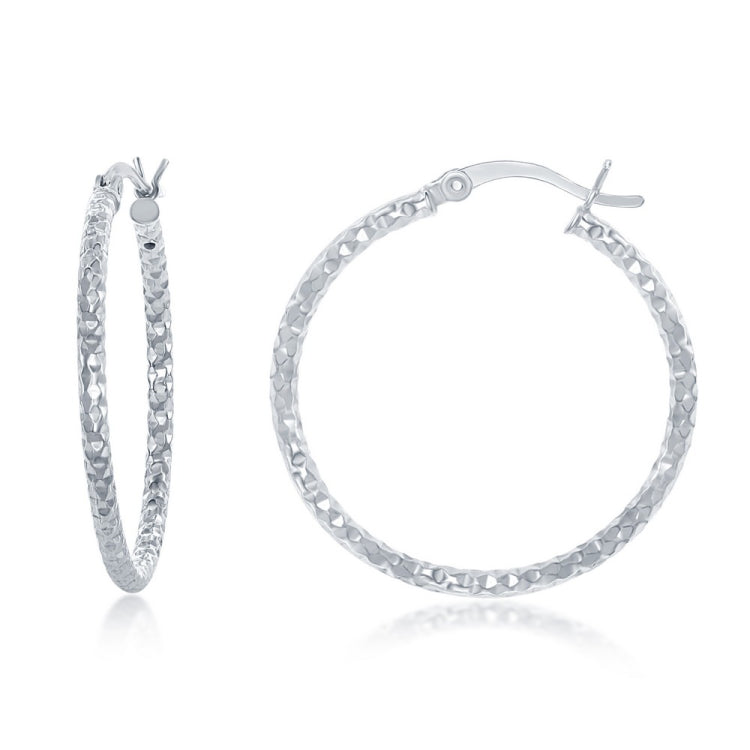 Sterling Silver 30mm Diamond Cut Hoop Earrings