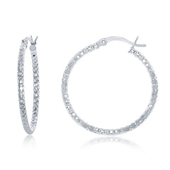 Sterling Silver 30mm Diamond Cut Hoop Earrings