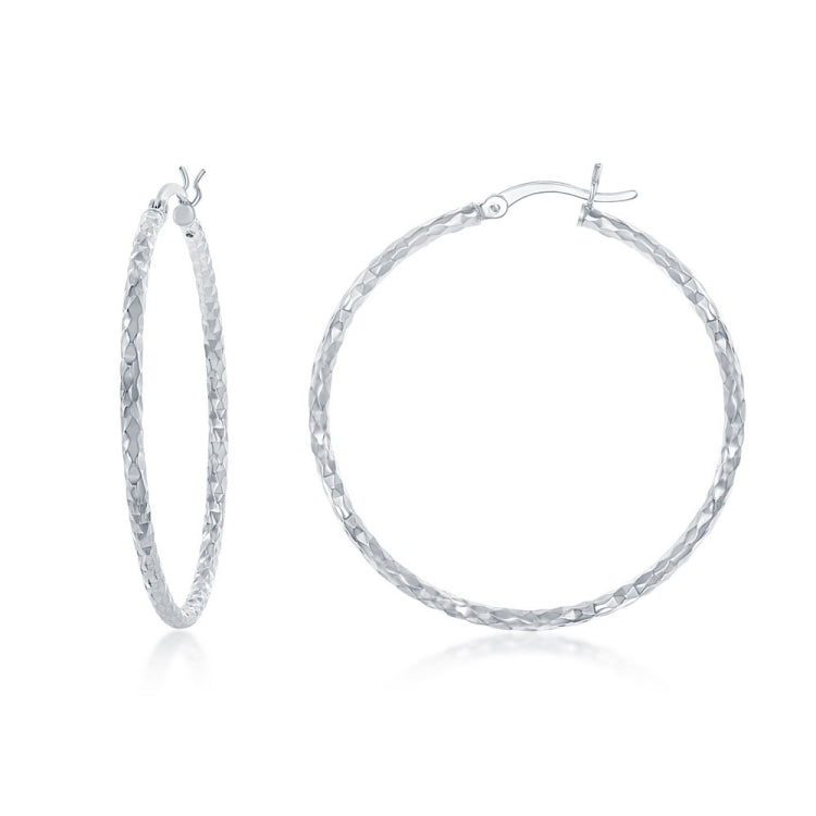 Sterling Silver 40mm Diamond Cut Hoop Earrings