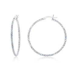 Sterling Silver 40mm Diamond Cut Hoop Earrings