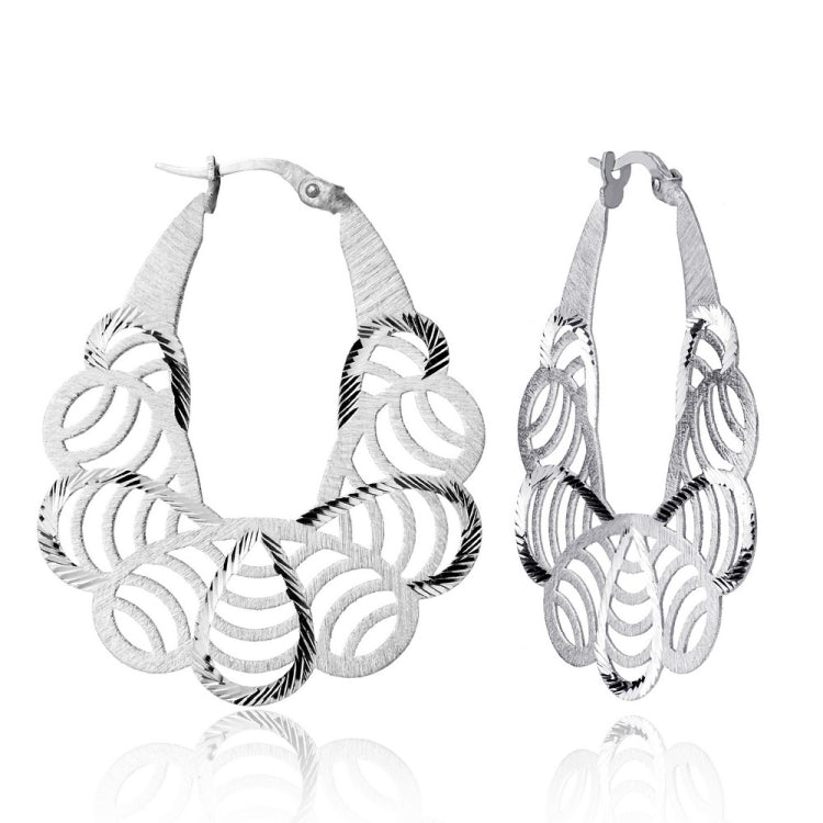 Sterling Silver Flat Diamond Cut Tearshaped Hoop Earrings