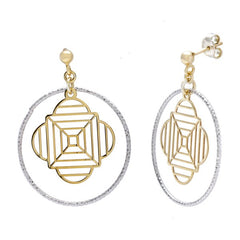 Sterling Silver Diamond Cut Open Ring with GP Open Square Dangling Center Earrings