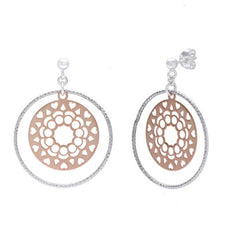 Sterling Silver Diamond Cut Open Ring with Open Circle Dangling Center Earrings