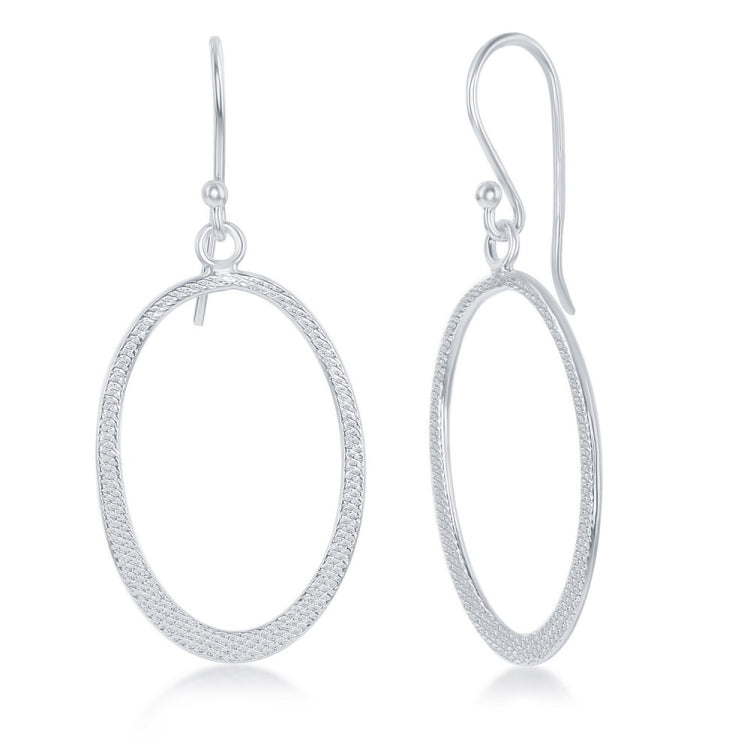 Sterling Silver Open Oval with Tight Criss Cross Design Earrings