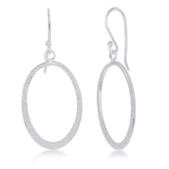Sterling Silver Open Oval with Tight Criss Cross Design Earrings
