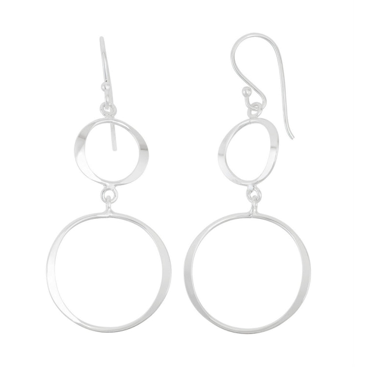 Sterling Silver Small and Large Open Wavy Circles Earrings