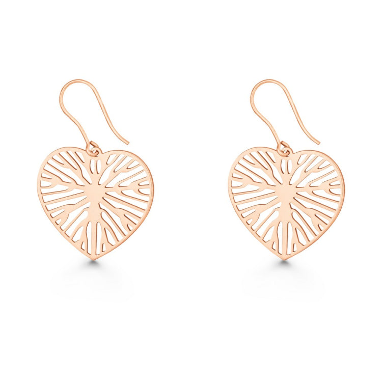 Sterling Silver Rose GP Open Heart with Branch Style Design Earrings