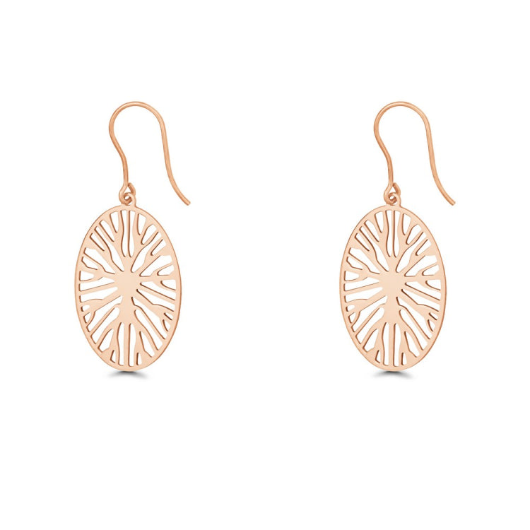 Sterling Silver Rose GP Open Oval with Branch Style Design Earrings