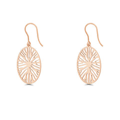 Sterling Silver Rose GP Open Oval with Branch Style Design Earrings