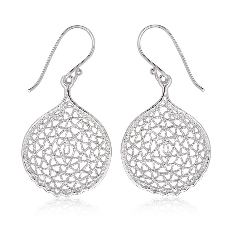 Sterling Silver Round Flat Open Designed Earrings