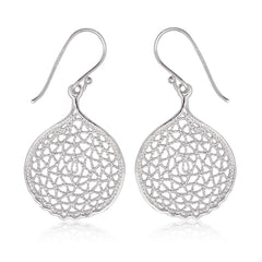 Sterling Silver Round Flat Open Designed Earrings