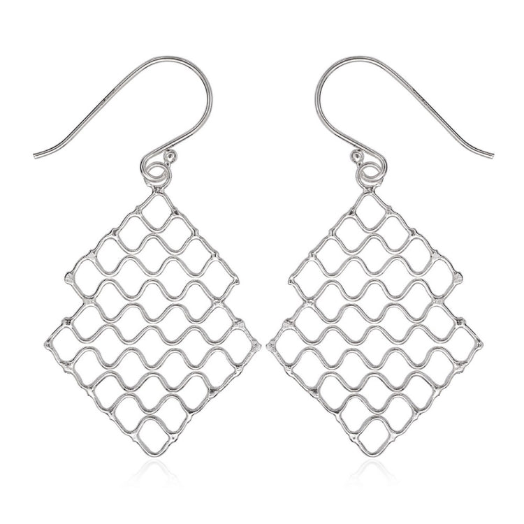 Sterling Silver Open Grid Style Square Earrings