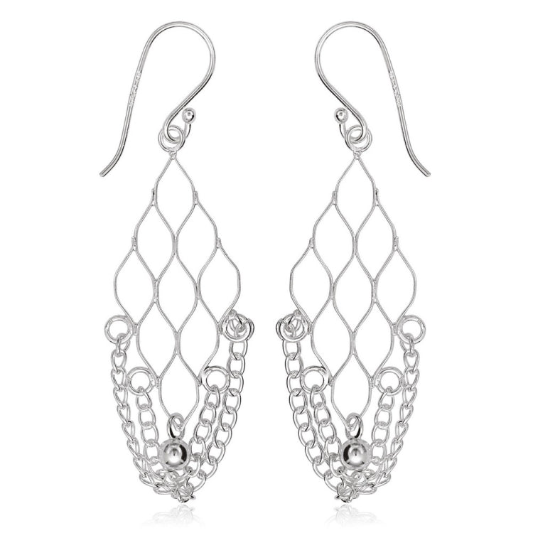 Sterling Silver Open Diamond Shaped with Chains Earrings