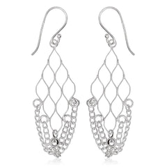 Sterling Silver Open Diamond Shaped with Chains Earrings