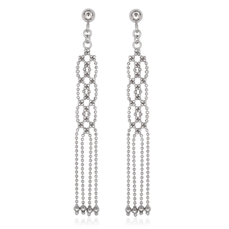 Sterling Silver Long Diamond Cut Bead Earrings