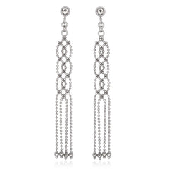 Sterling Silver Long Diamond Cut Bead Earrings