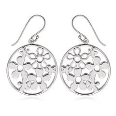 Sterling Silver Open Circle with Multiple Flowers Earrings