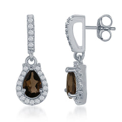 Sterling Silver .76 ct Pear Smoky Quartz with .398 ct White Topaz Earring