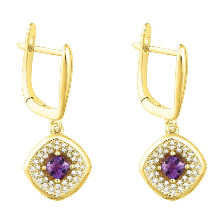 Sterling Silver .59 ct Cushion Amethyst with .39 ct White Topaz Earring