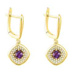 Sterling Silver .59 ct Cushion Amethyst with .39 ct White Topaz Earring