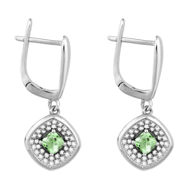 Sterling Silver .68 ct Cushion Peridot with .39 ct White Topaz Earring